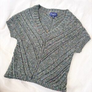 AEO Knit Sweater Grey V-Neck Multicolored Speckled Size Medium